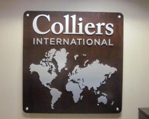 wood & metal office logo wall plaque